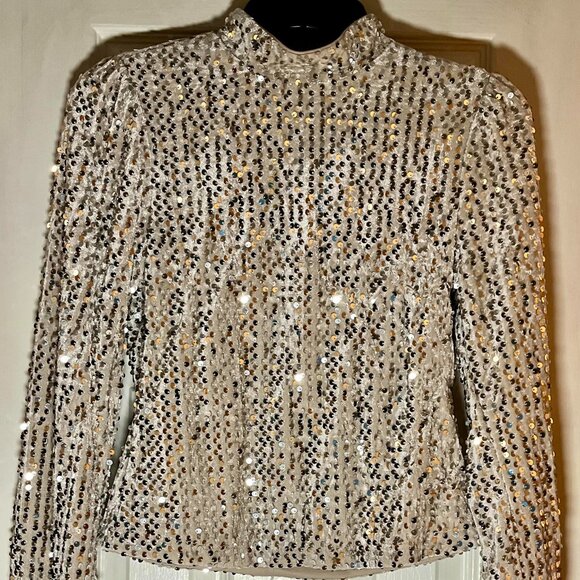 NEW Gorgeous Champagne-Colored Evereve Sanctuary Sequined Mock Turtleneck XS - Picture 1 of 4